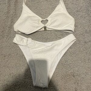 SHEIN White Bikini Set with Heart Detail